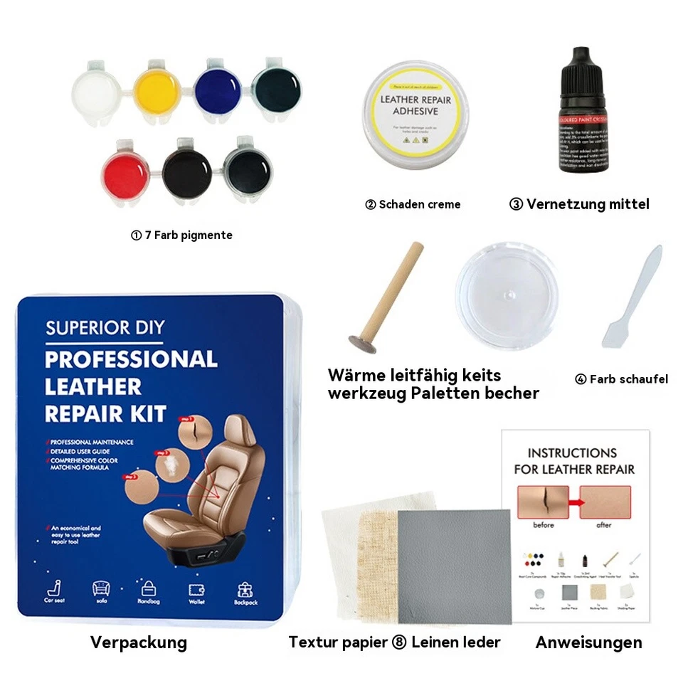 Lederreparatur Creme Kunstleder Reparaturset Leder Restaurator für Autositze - Bild 2 von 4
