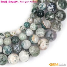 Natural Round Green Tree Agate Loose Beads 2mm Big Hole For Jewelry Making 15"