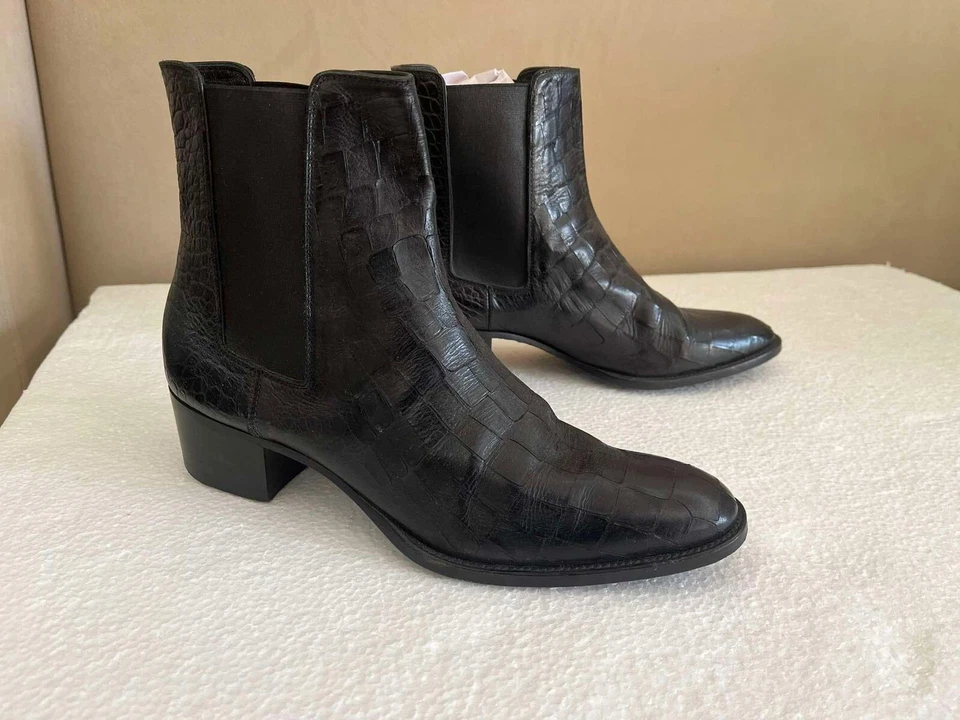 S12# Yves Saint Laurent Bota Cuero Negro para Mujer Talla 39 IT Hecho en Italia Foto 2 de 4