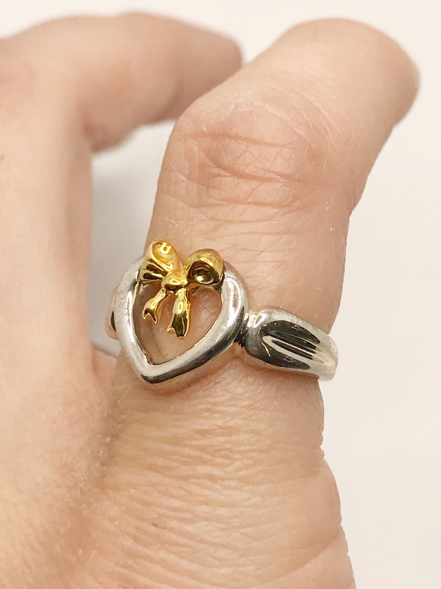 Tiffany & Co. 18KYG & SS 1991 Heart Bow Ring Size 3.5 | eBay