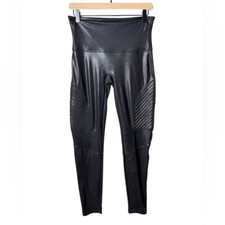 Spanx Women  s Black High Rise Waist Moto Leggings Slick Faux-Leather size XL