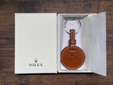 ROLEX RARE Key ring Novelty Embossed Leather Brown Logo Crown Keychain Key Chain