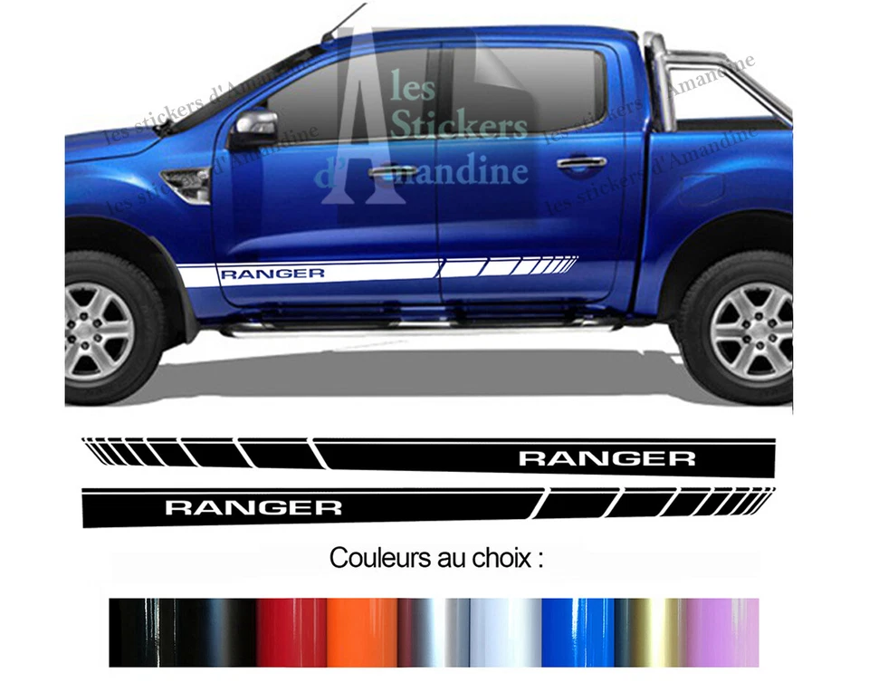 2 BANDES BAS DE CAISSE PORTES POUR FORD RANGER 4WD AUTOCOLLANT STICKER BD573-25