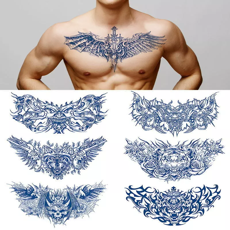 1pc Large Temporary Chest Body Tattoo Sticker With Snake & Mesh Design,  Suitable For Chest, Abdomen, Back | SHEIN USA