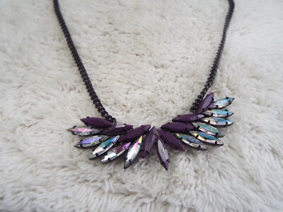 BC GENERATION Gunmetal Faux Purple Rhinestone Necklace (H4)