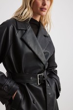 Na-kd Faux Leather Belted Pu Trench Coat Black Size 36