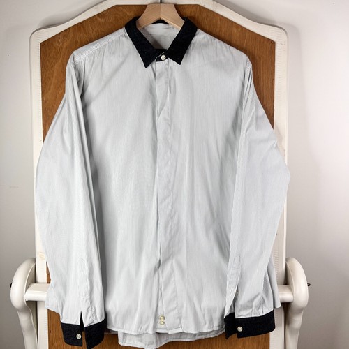 Emporio Armani Shirt Mens 17 EU 43 White Striped Button Up Banker Collar Dress - Picture 2 of 13