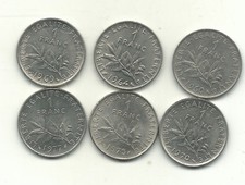HIGH GRADE LOT 6 FRANCE 1 FRANC COINS-1960,1964,1969,1970,1975,1977-NOV195