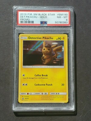 Pokemon PSA 8 PIKACHU SM190 - DETECTIVE PIKACHU - 2019 HOLO PROMO