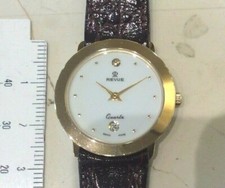 Revue orologio quarzo donna nuovo mm 27  anni 90' laminato oro cinturino pelle
