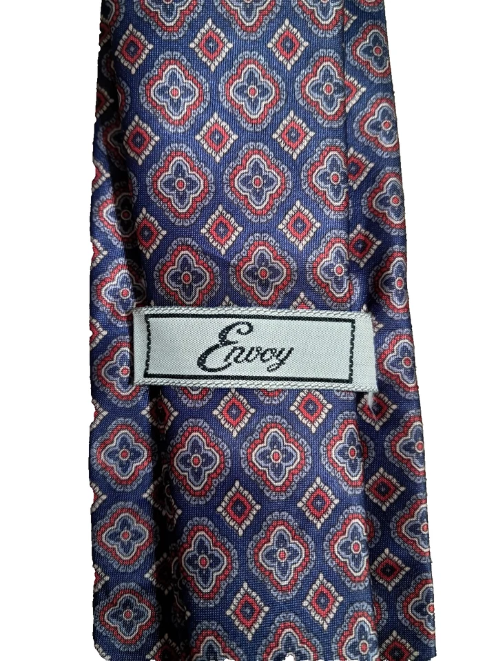 Corbata de seda geométrica azul y roja Envoy Foto 3 de 3