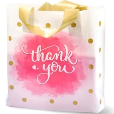 50 Pcs 12x15 Thank You Shopping Bags with Soft Loop Handles for Retail Gift Bags