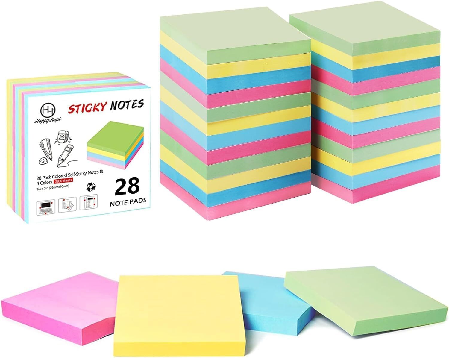 Sticky Notes 3x3 Inches Bulk 28 Pack 2800 Sheets Colored Selfstick Pads 100 Shee-image