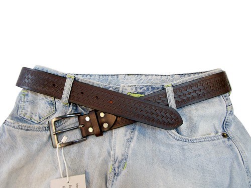 MENS BELT METAL GUN BUCKLE BASKET WEAVE 