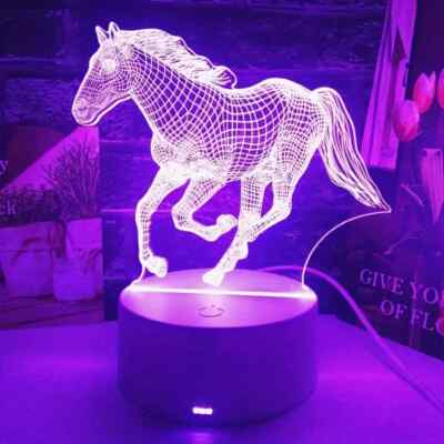 3D Horse Night Light Touch-Activated Seven-Color Gradient USB LED Lights Bedroom