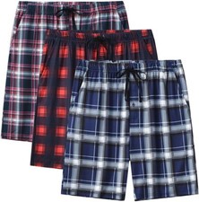 Men's Sleepwear Lounge Shorts 100 Cotton Plaid Pajama Bottoms Button Fly 3 Pack