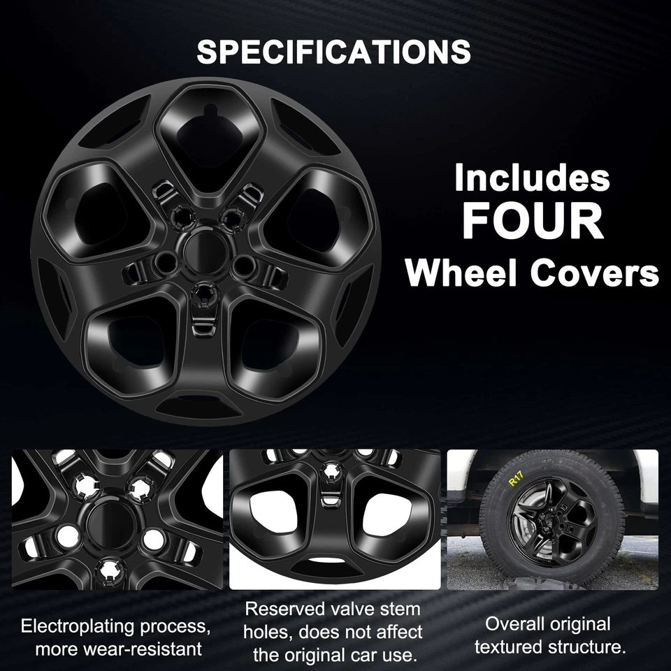 Hubcaps For 2010-2012 FORD FUSION; 17 inch;Set Of 4 Pack;Glossy Black Foto 4 de 4