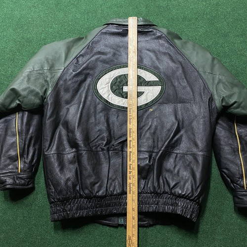 Vintage Green Bay Packers Jacket Mens Size Large Black Leather NFL Football Coat - Picture 9 of 9