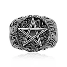 925 Sterling Silver Pentagram Pentacle Wiccan Star Signet Gothic Ring