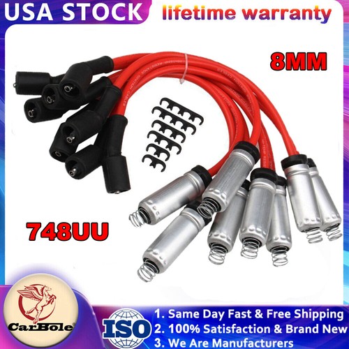 Spark Plug Wire Set Kits W/Heat Shield 8mm 748UU For Round Coil Stamped