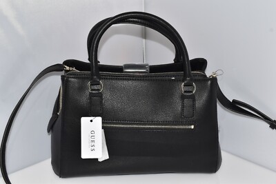 New GUESS Zaya Black Light Gold Medium Satchel Bag $118 VG740606