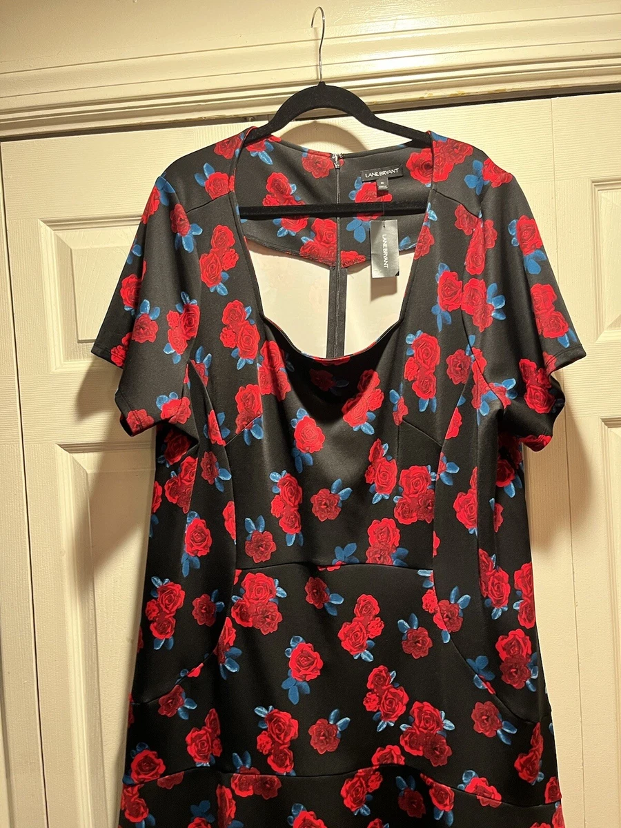Lane Bryant Women s Plus Rose Print Scuba Fit Flare Dress Size