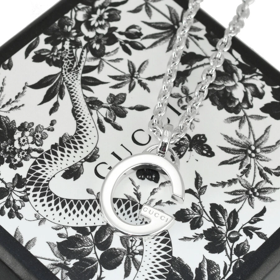 Gucci G Charm Collana Ciondolo Argento Sterling 925 Marchio Logo Accessorio Gioielli