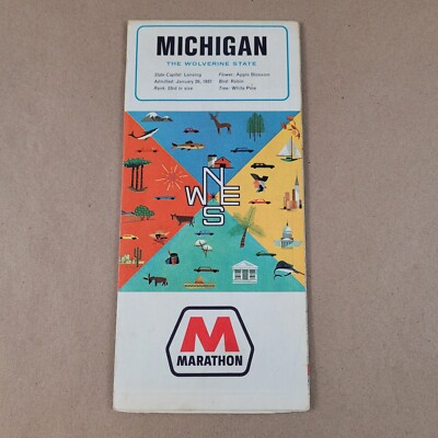 #ad #ad 1967 Marathon Oil Michigan MI Vintage Road Map Gas and Oil Advertising $23.99