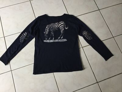 Pull Peace N’Love Bleu Marine Taille 36/38 Avec Coudières Motif Zèbre - Occasion Bon état