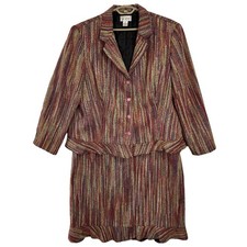 Vintage Knit Tweed Blazer Skirt Suit Plus Siz...