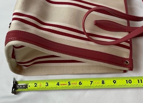 Kate Spade New York Market Stripe Fabric Medium Tote Red Beige Canvas - Picture 10 of 12