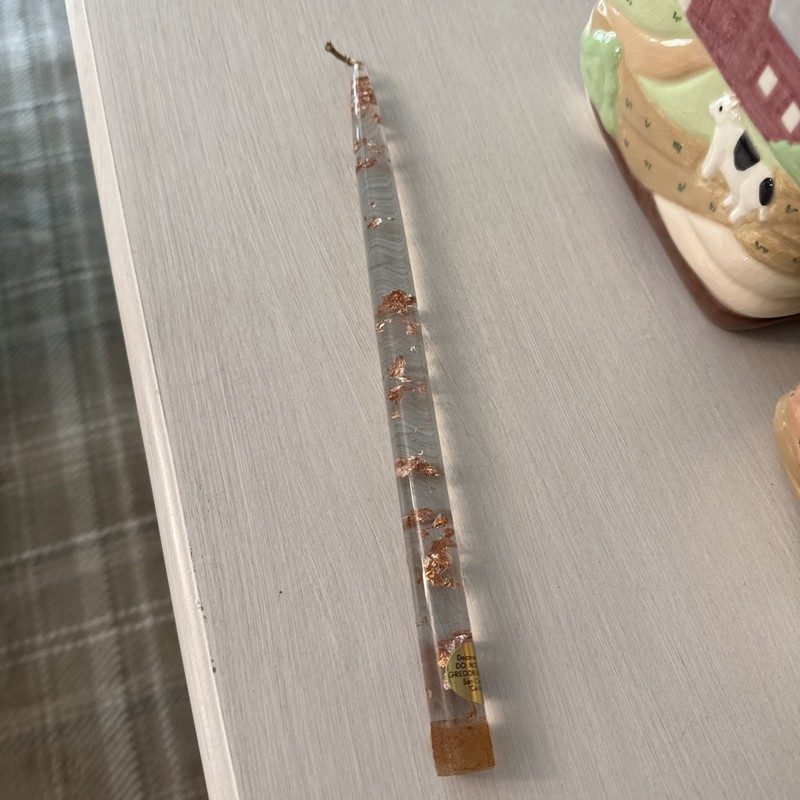 Vintage Clear Lucite rose gold Flake Taper Candle 12” MCM Gregorian Inc sticker