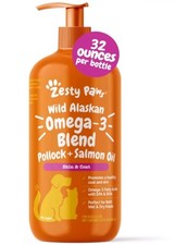 Zesty Paws Wild Alaskan Omega 3 Salmon Pollock Oil for Dogs Cats Skin Coat 32oz