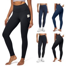 Damen High-Waist Leggings mit Tasche Bauchweg Kompression  Schnell trocknend S