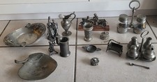 Lot objet En Étain Boîte Cendrier Coupelle Saleron Miniature Figurines
