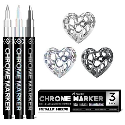 3 Colors Chrome Paint Markers, Light, Black and Laser Silver Permanent Mirror...