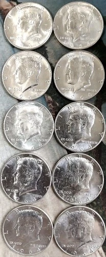 1964 Kennedy Half Dollars - 10 Each - 90% Silver - Brilliant Uncirculated - BU