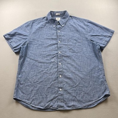 J Crew Shirt Mens XL Blue Chambray Classic Fit Button Down Short Sleeve Cotton