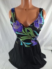 Longitude Women's 12 Floral Gold Trim One Piece Swimsuit Swimdress