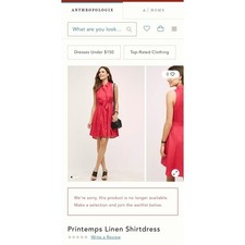 Anthropologie HD in Paris Fuchsia Pink 100% Linen Sleeveless Button Front Dress