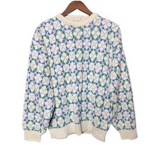 Vintage Isle of Cotton Blue Green Pullover Knit Sweater Men Large Made in USA