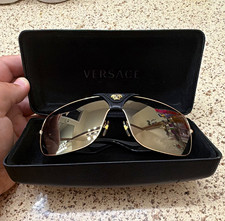 Versace Medusa Shield Sunglasses Black Frame Gray Mirrored Lenses w/ Case