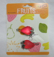 VTG Plastic Barrette Red Strawberry Fruit Hair Clip w/Silver Tone Stem Skittles