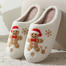 Christmas Women Slippers Cute Gingerbread Winter Warm Slides Couple Houseshoes