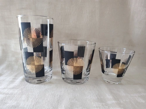 Set Of 3 -Vintage MCM Black Gold Atomic Starburst Sunburst Glasses
