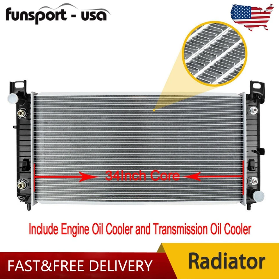 2370 34'' Radiator for For Chevy Silverado 1500 2500 Suburban Tahoe 4.8 5.3 6.0L