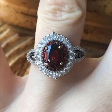 Natural Red Garnet Sterling Silver Ring Size 7