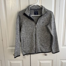 Nautica Heather Gray Navy Embroidered Logo Full Zip Long Sleeve Jacket Boys Sz M