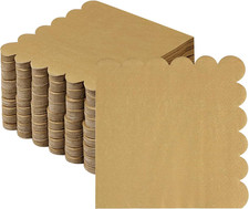 100Pcs Gold Cocktail Napkins, Disposable Scalloped Paper Napkins for Party