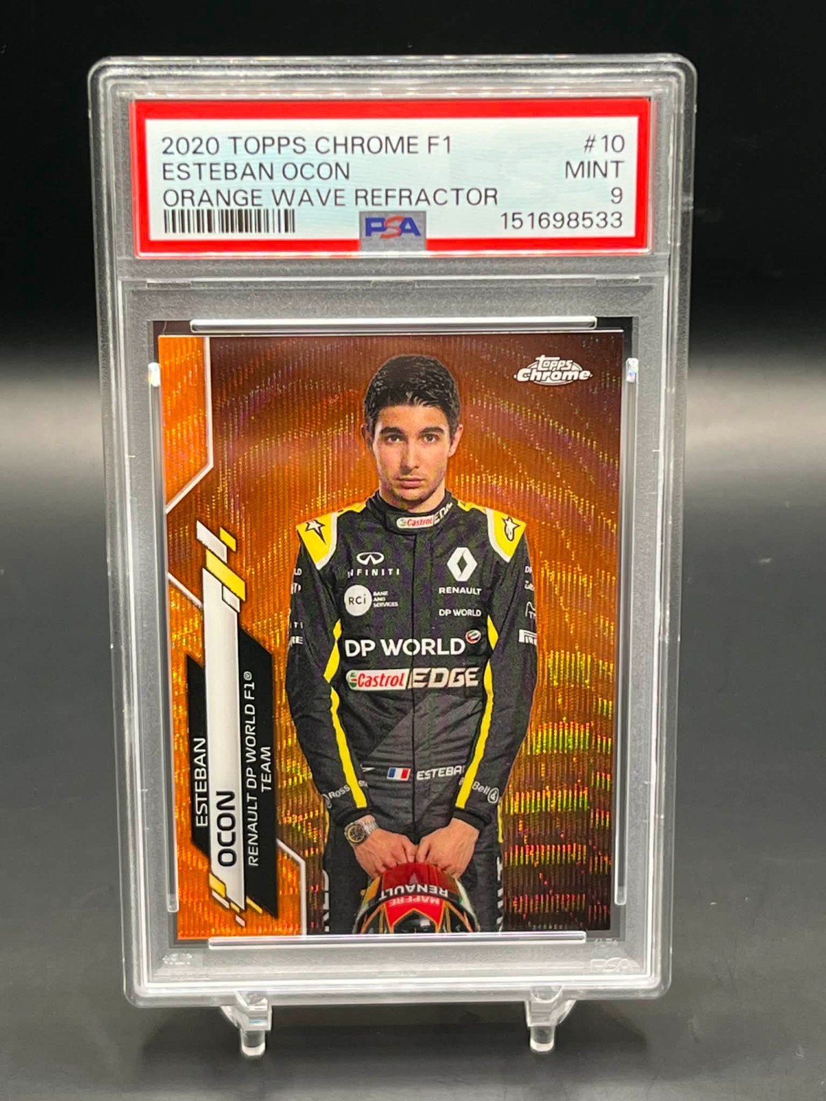 PSA 9 2020 Topps Chrome Formula 1 F1 #10 Esteban Ocon Orange Wave 16/25